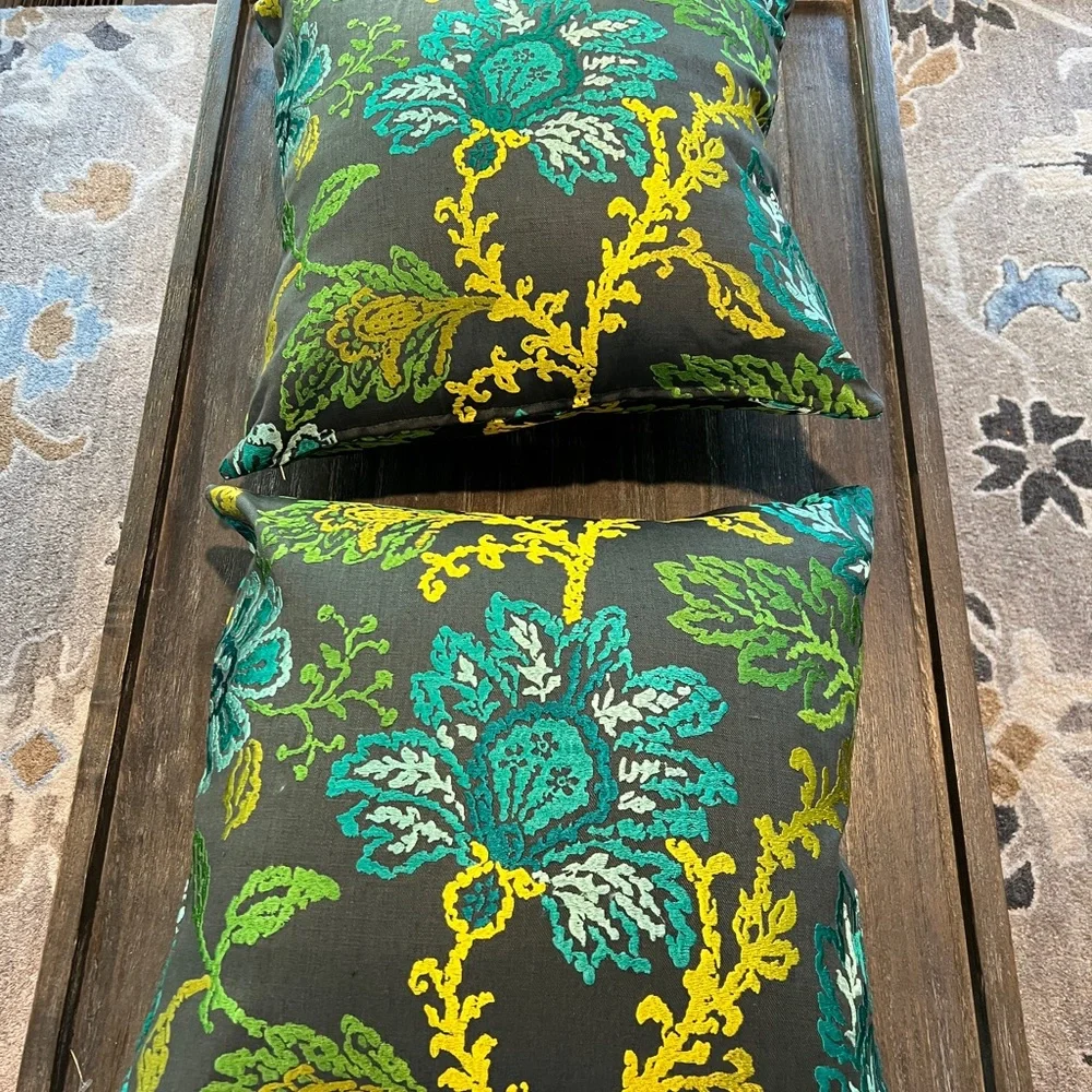 Custom made 20x20 pillows with embroidered linen yardage.